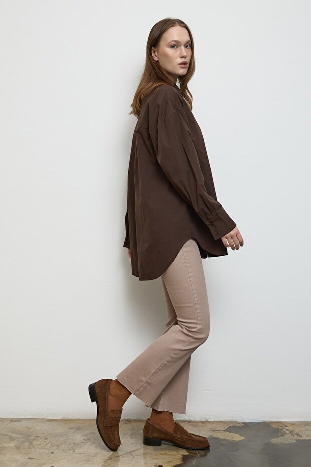 Basıc Pamuk Gömlek Kahverengi - 2