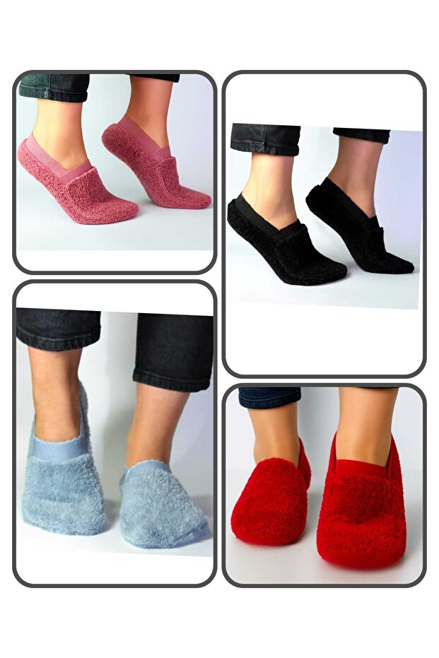 Women's Elastic Plush Ballerina Socks Comfortable Fit, Soft Texture Set of 4 Multi-Color