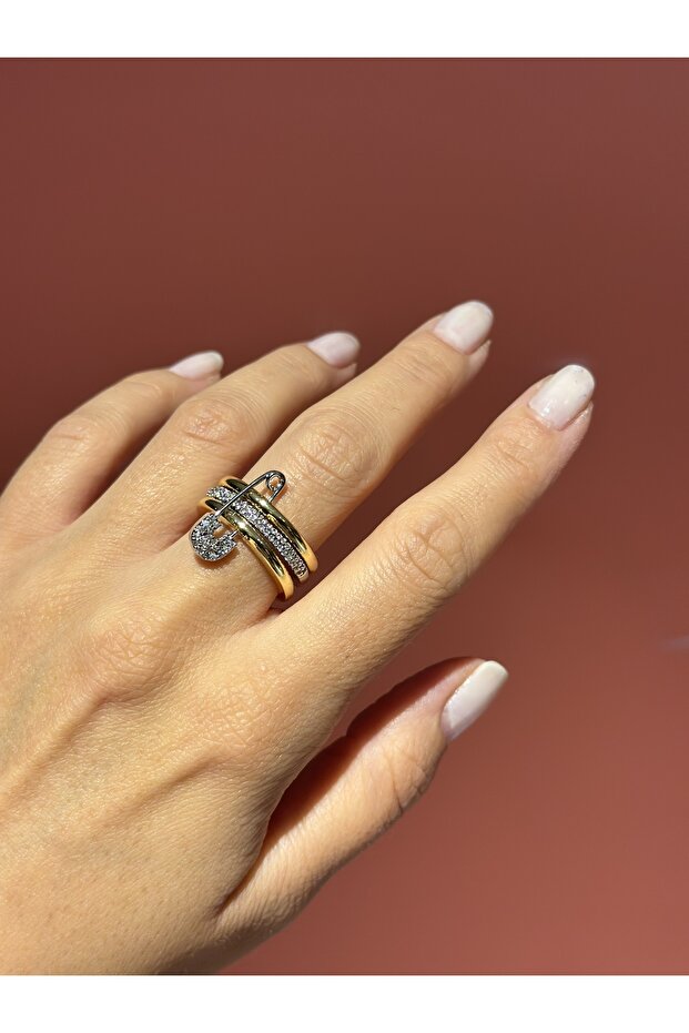 Çengelli İğne Model Zirkon Taşlı 3'lü Yüzük - 1