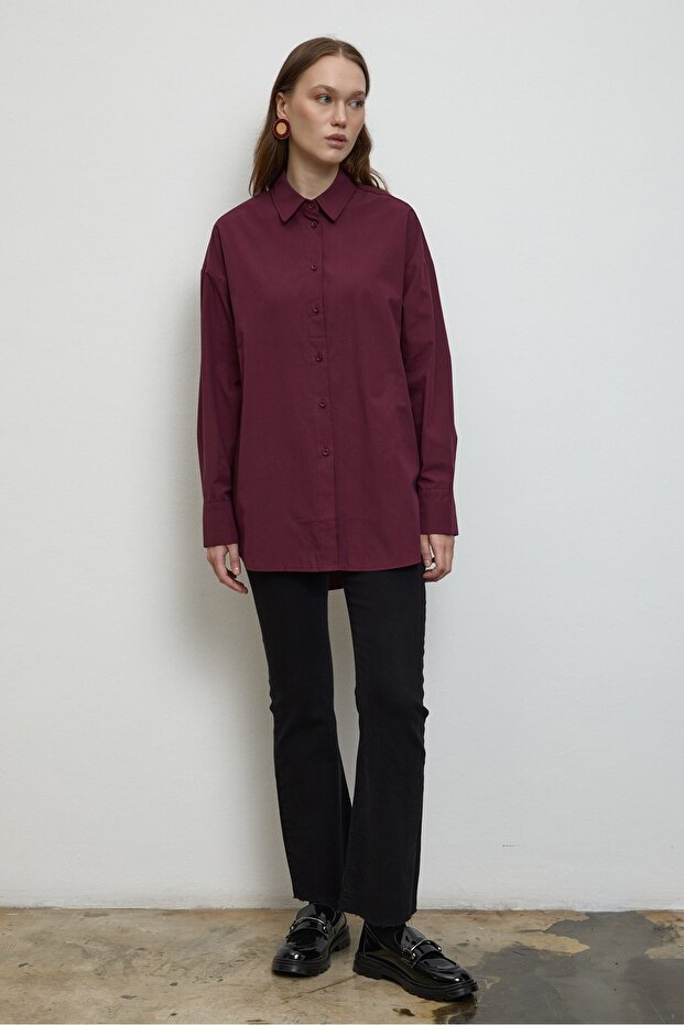 Basıc Pamuk Gömlek Bordo - 3