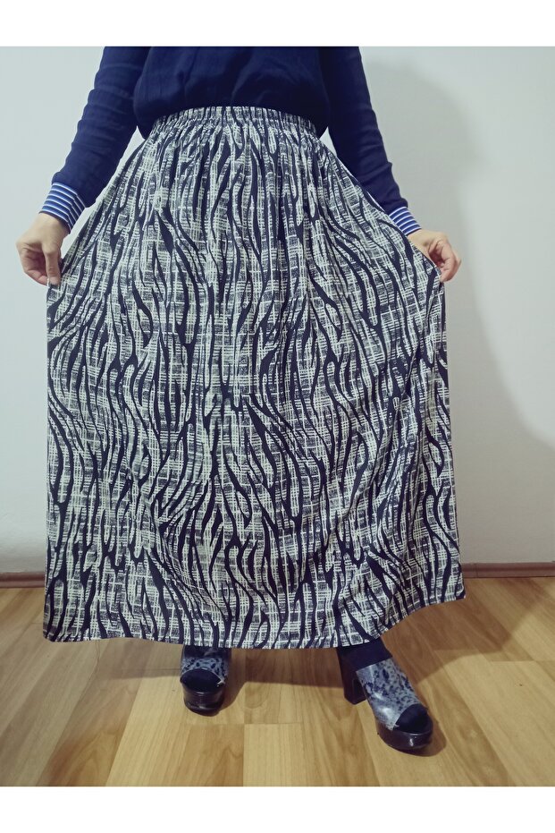 Elastic Waist Patterned Winter Medium Thickness Combed Cotton Fabric Maxi Length Mother Skirt, Prayer Skirt Size 38-50