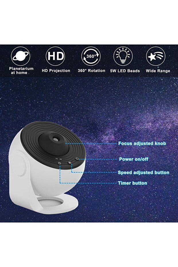 12-in-1 Galaxy Projector – Planetarium Star Projector with 360° Rotation, Solar System & Moon Nig - 5