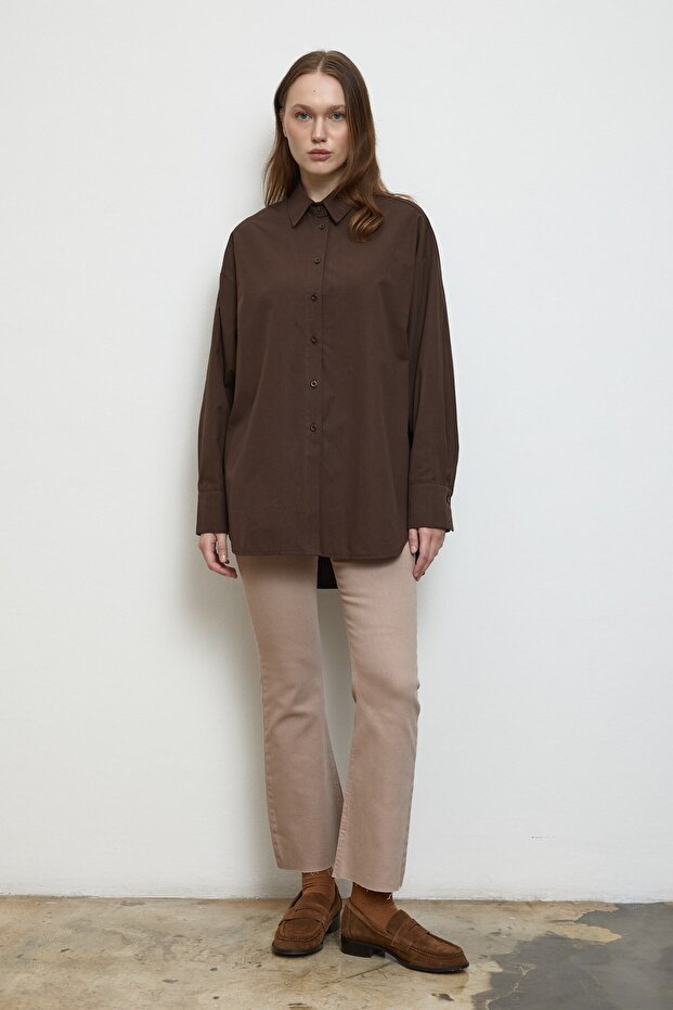 Basıc Pamuk Gömlek Kahverengi - 1