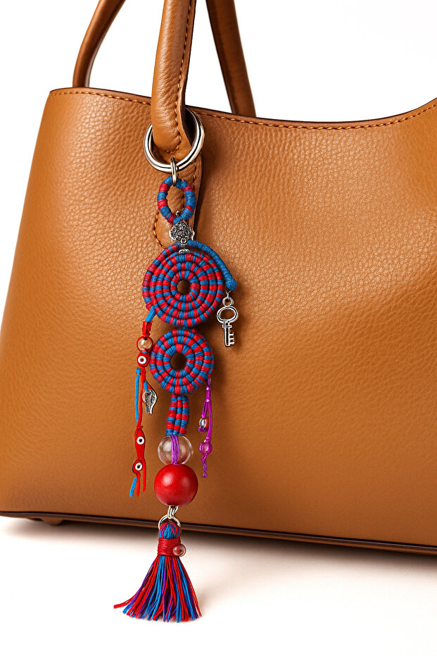 Handmade Blessing Charm – Tassel Bag Ornament with Evil Eye Beads, Key and Fish Figure