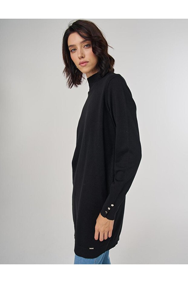 Balıkçı Yaka Basic Viskon Triko Tunik Siyah - 7
