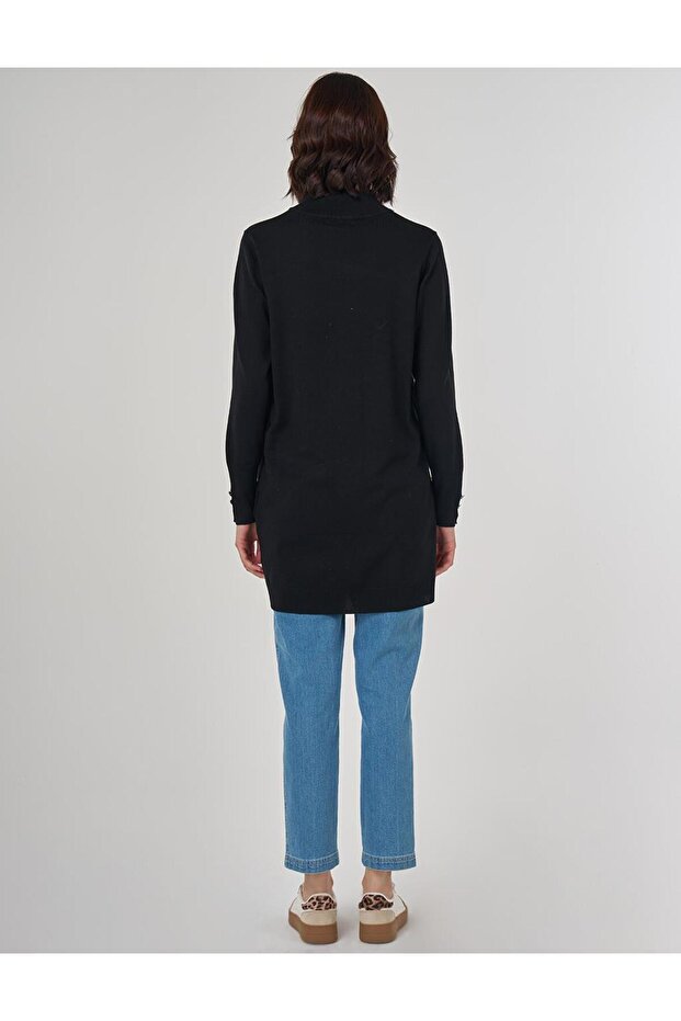 Balıkçı Yaka Basic Viskon Triko Tunik Siyah - 4