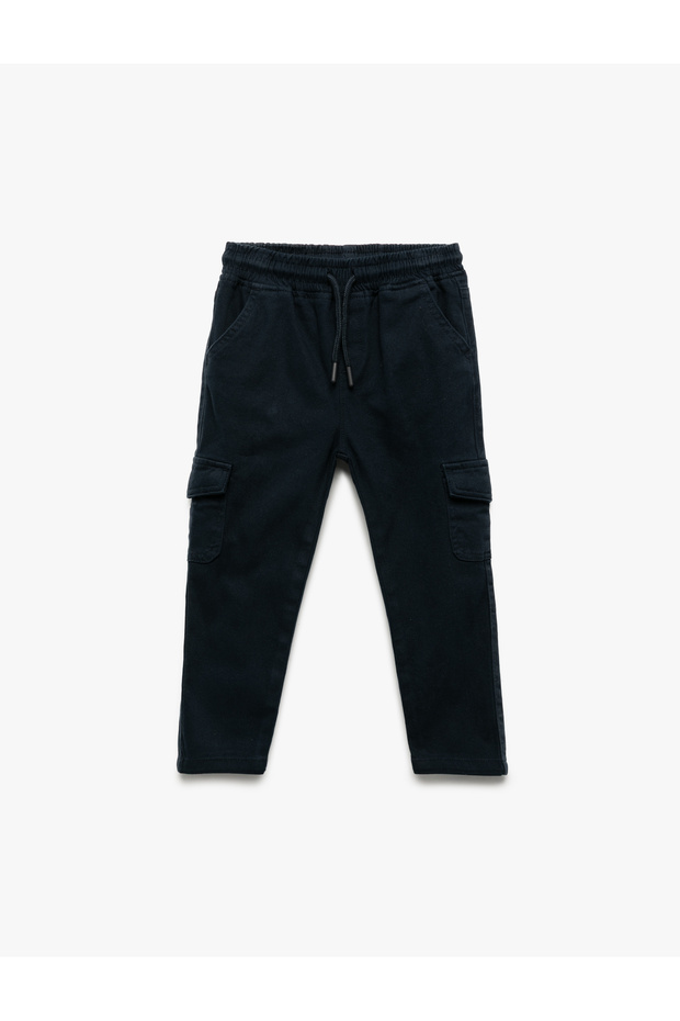 Cargo Pocket Tie Waist Cotton Trousers