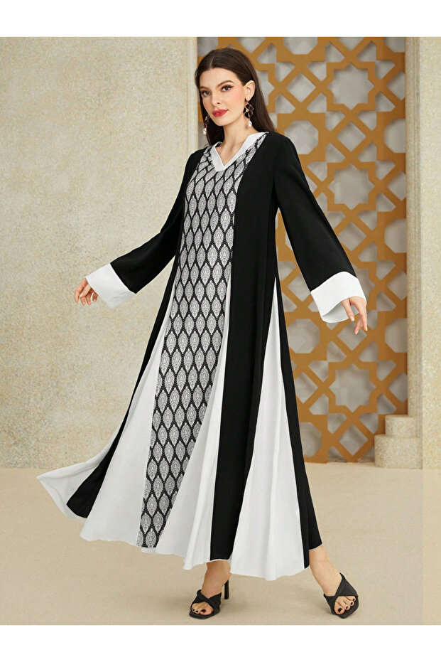 Geometric Pattern Color Block Jalabiya - 3