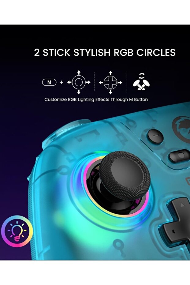 Wireless controller for Switch/PC/iOS/Android. Hall stick, RGB lighting, 1200mAh charging, turbo, motion control, wake-up. - 7