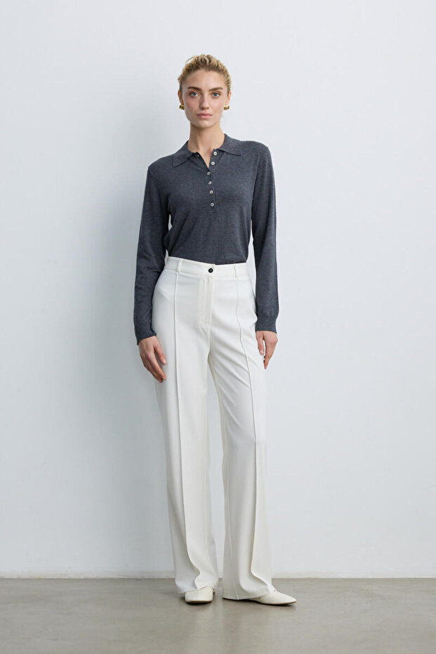 EKRU NERVÜRLÜ PALAZZO PANTOLON - 1