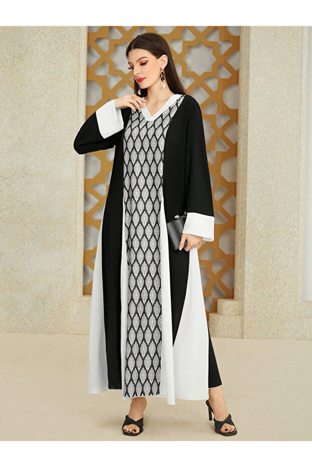 Geometric Pattern Color Block Jalabiya - 4