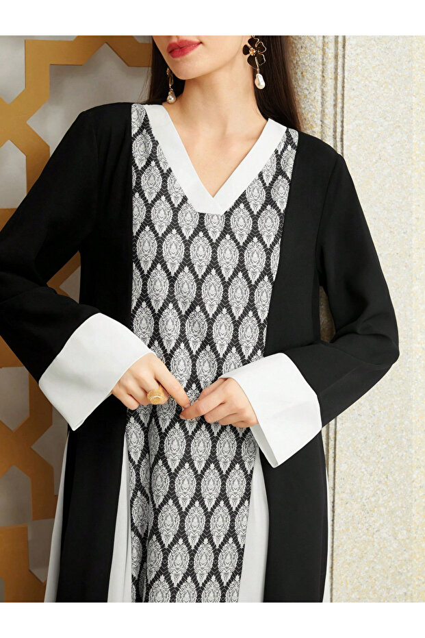 Geometric Pattern Color Block Jalabiya - 7