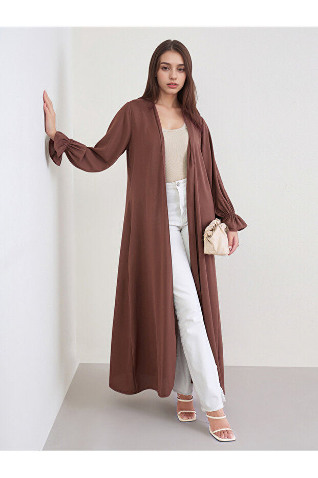 عباية سادة بأكمام مكشكشة مفتوحة من الأمام - 2