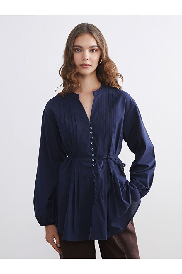 LCW Modest Kaçık Yaka Kuşaklı Kadın Gömlek Tunik - 1