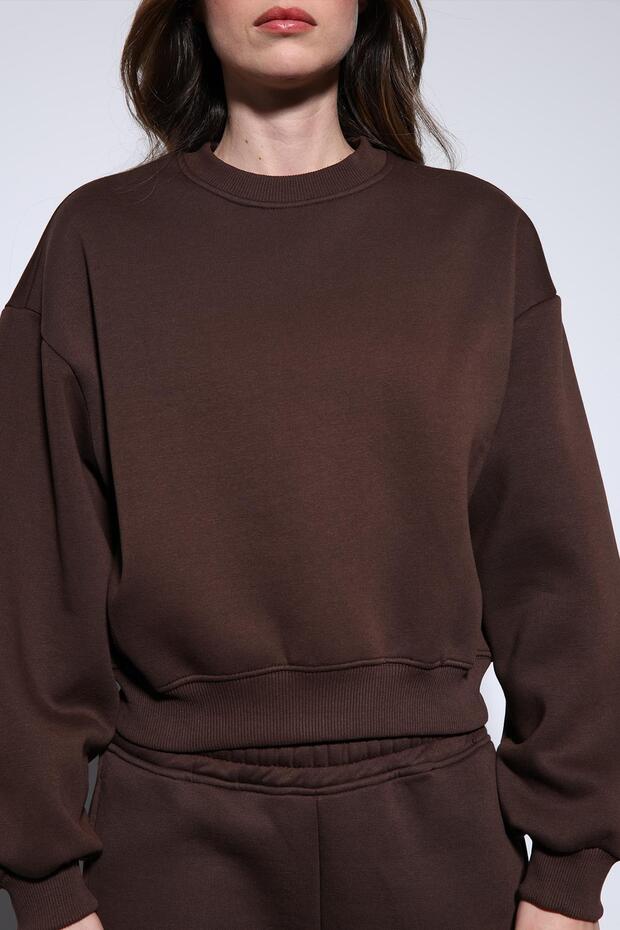 Kahve Basic Kadın Sweatshirt - 5