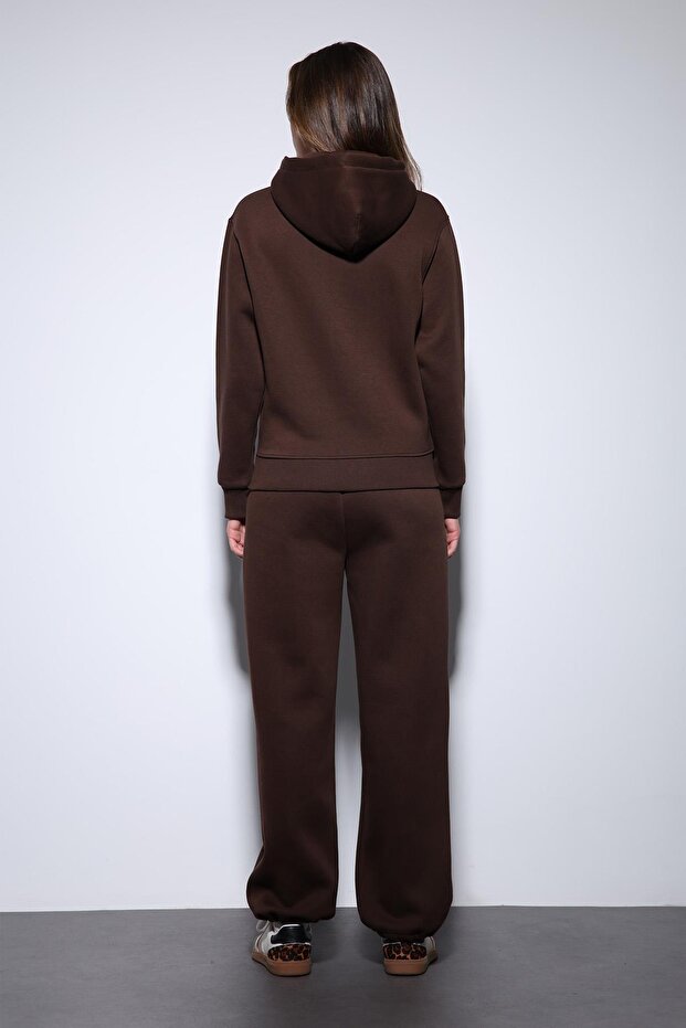 Kahve Kapüşonlu Basic Kadın Sweatshirt - 6