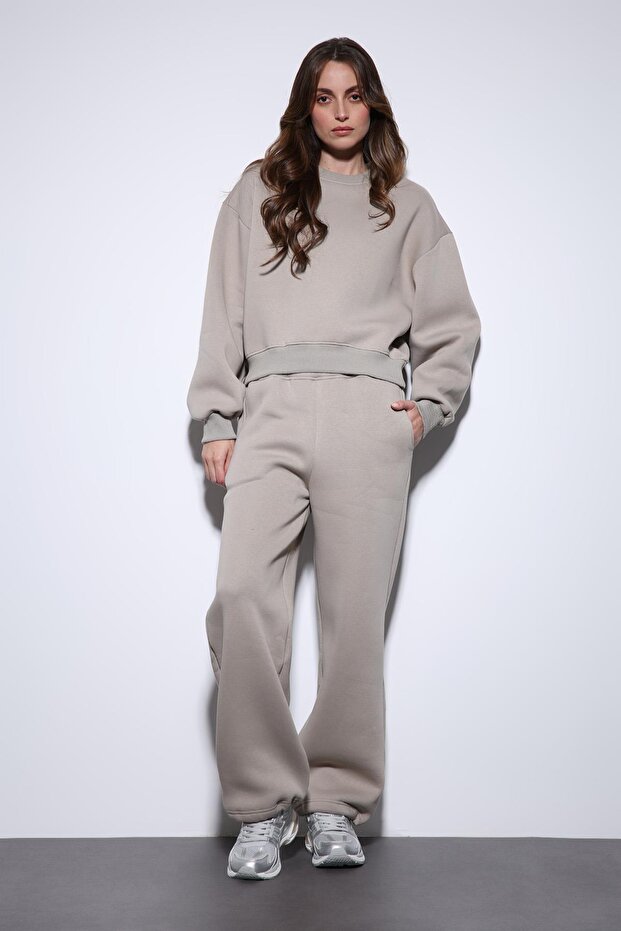 Açık Vizon Basic Kadın Sweatshirt - 3