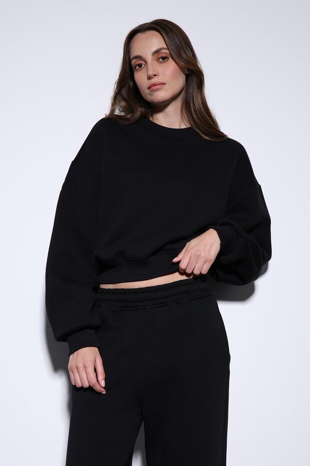Siyah Basic Kadın Sweatshirt - 1