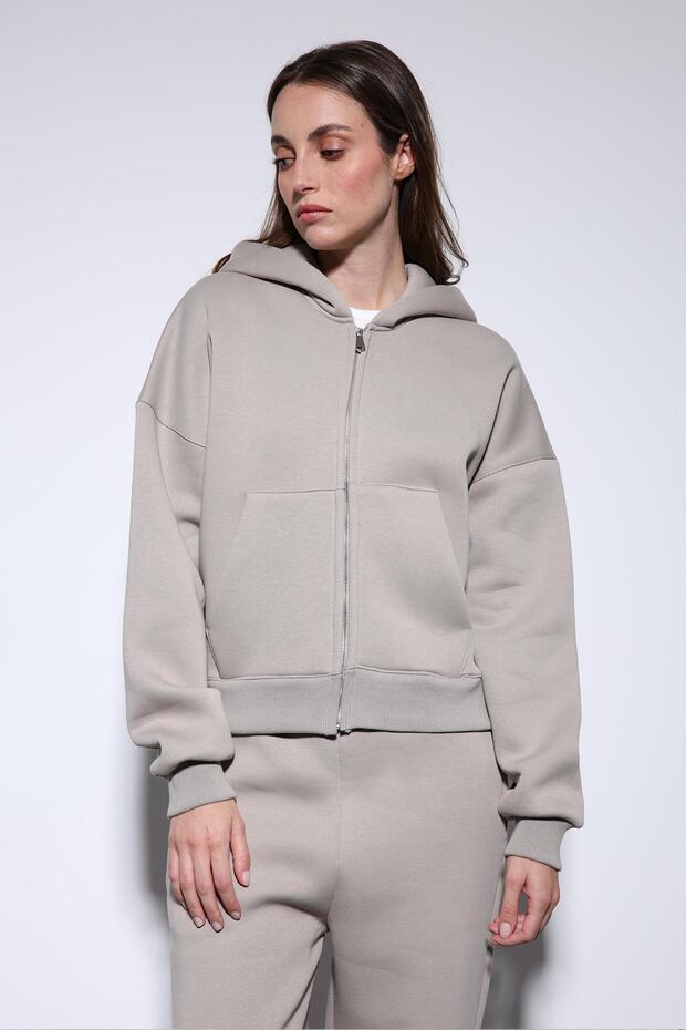 Light Mink Zippered Hooded Women's Sweatshirt