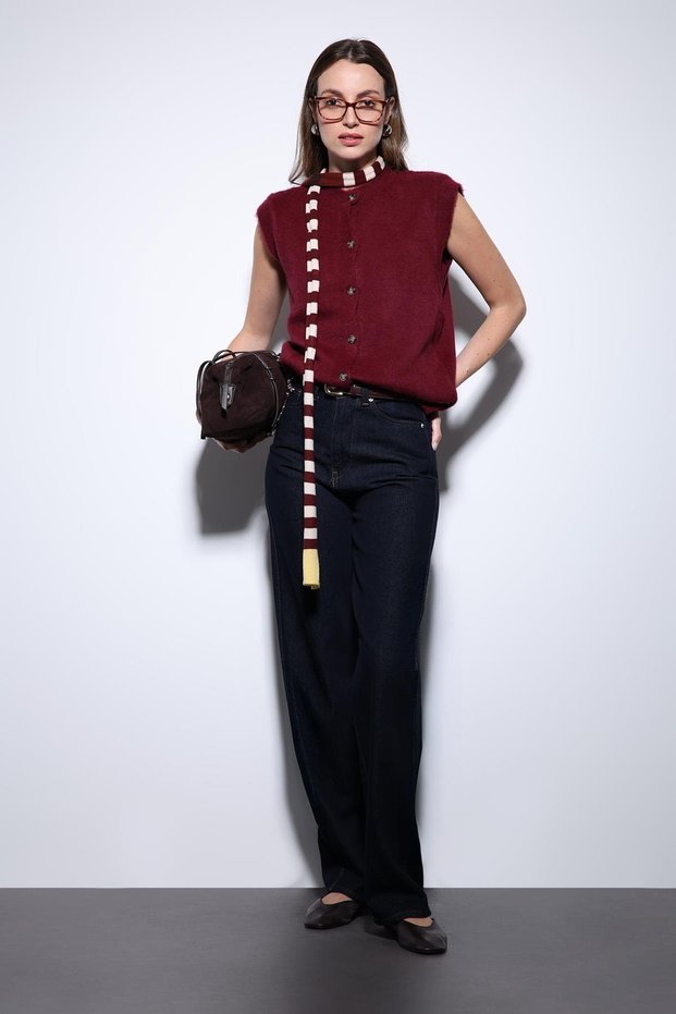 Burgundy Textured Women's Knit Vest