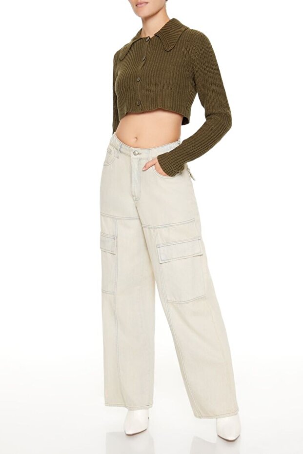 Düğmeli Crop Hırka - 4