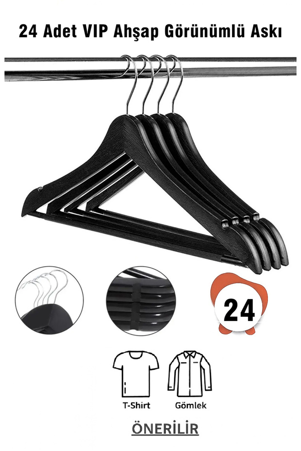 Wood Look Plastic Hanger 24 Pcs Clothes Hanger Black Vip