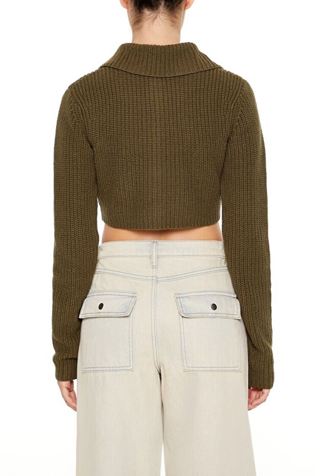 Düğmeli Crop Hırka - 3