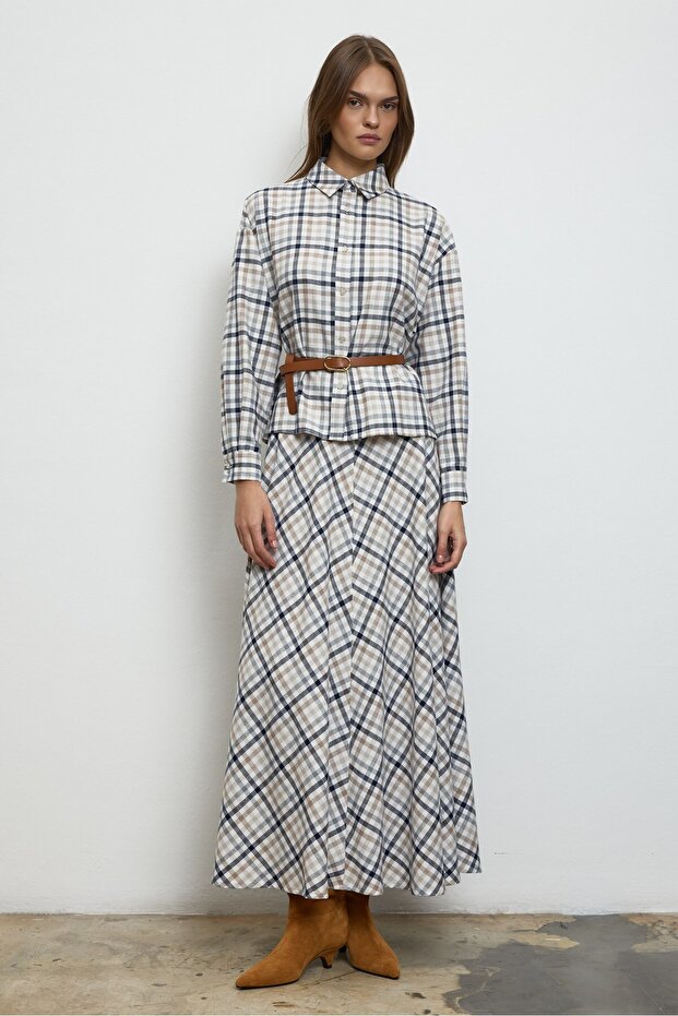 Plaid Skirt Suit White