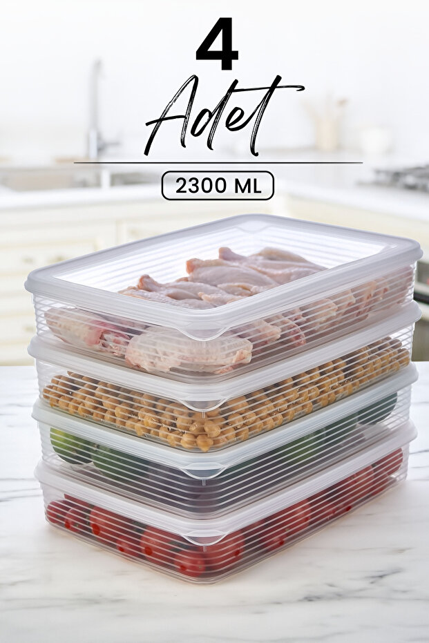 4 Pieces 2300 ml Refrigerator and Microwave Storage Container - Refrigerator Organizer Storage Box