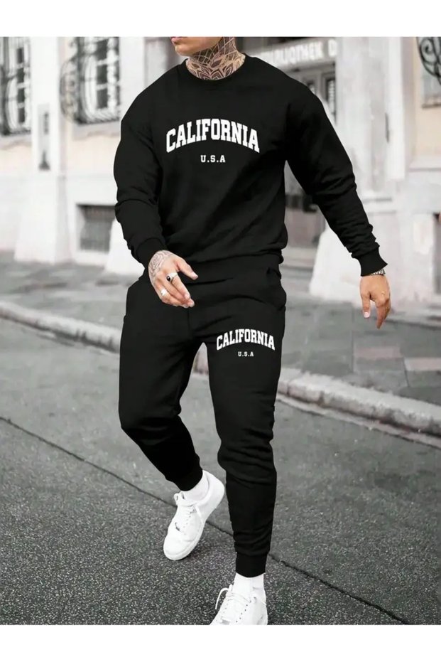 Men's California Printed Crew Neck Sweatshirt and Jogger Sweatpants - Top and Bottom Set