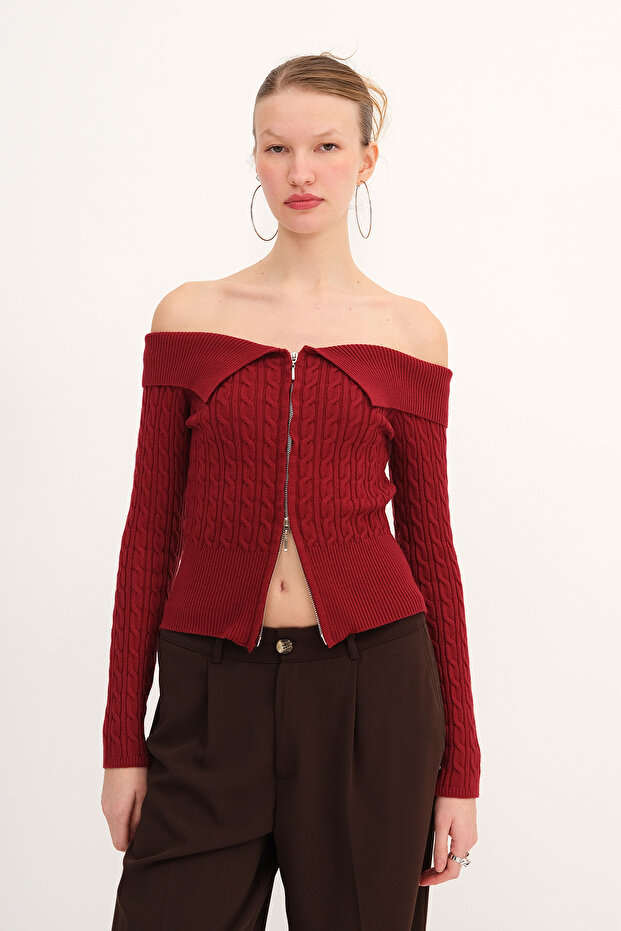 Çift Fermuarlı Triko Hırka H2933 - 5
