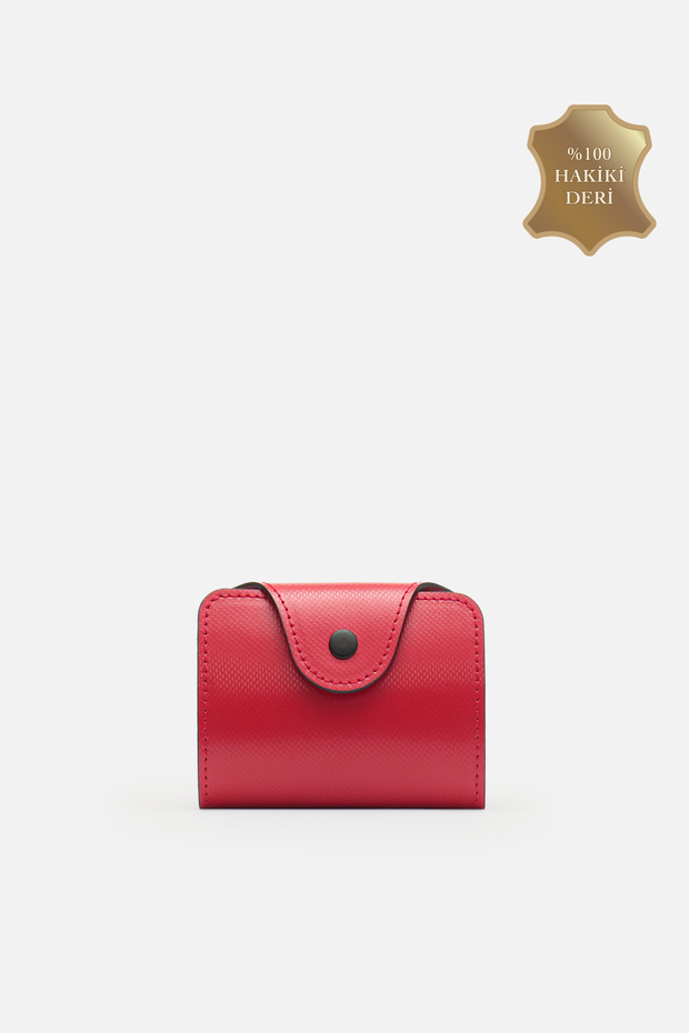 Unisex Kartell Genuine Leather Compact Accordion Card Holder Red