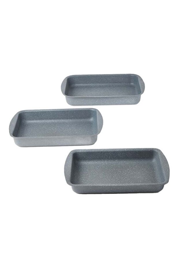 3-Pieces Granite Square Pan Set Grey (33x22, 35x25, 38x28 cm)