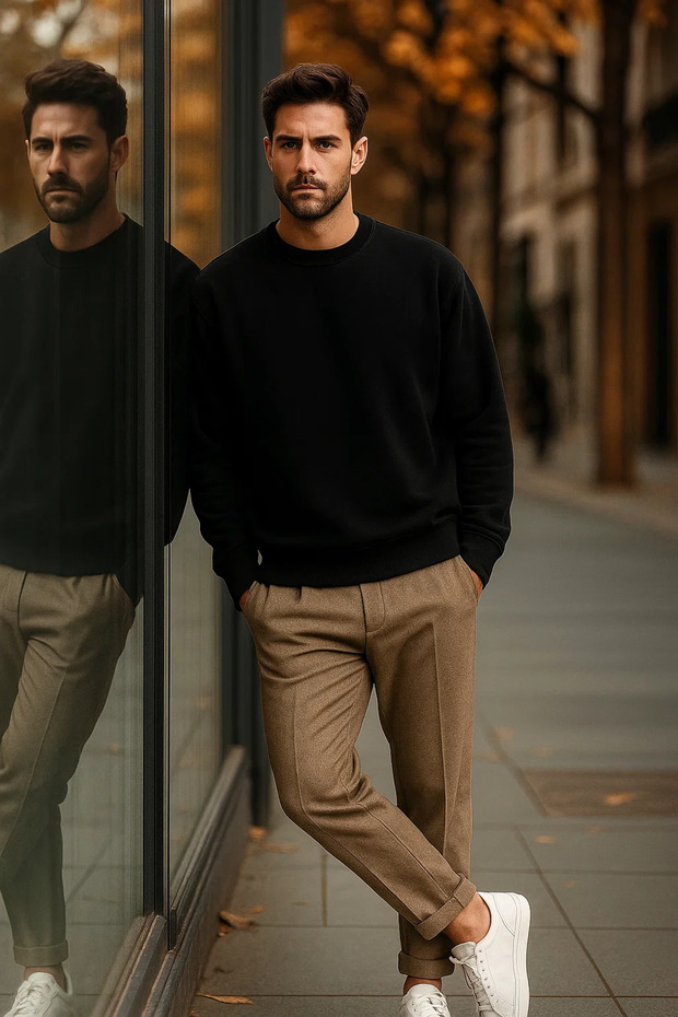 Pánsky ležérny sveter Basic Black Loose - 3