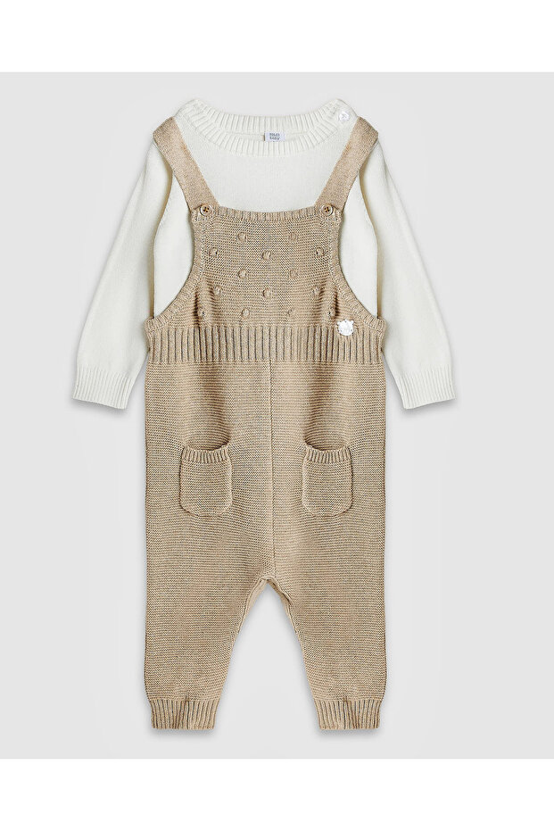 Solid T-Shirt and Knitted Romper Set