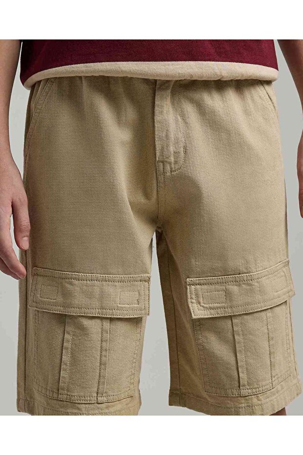 شورت كارجو سادة مع زر للإغلاق - 5