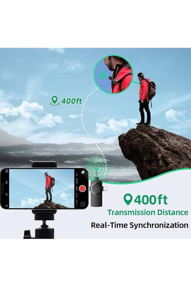3-in-1 Wireless Lavalier Microphone Dual Mics Noise Reduction - 3