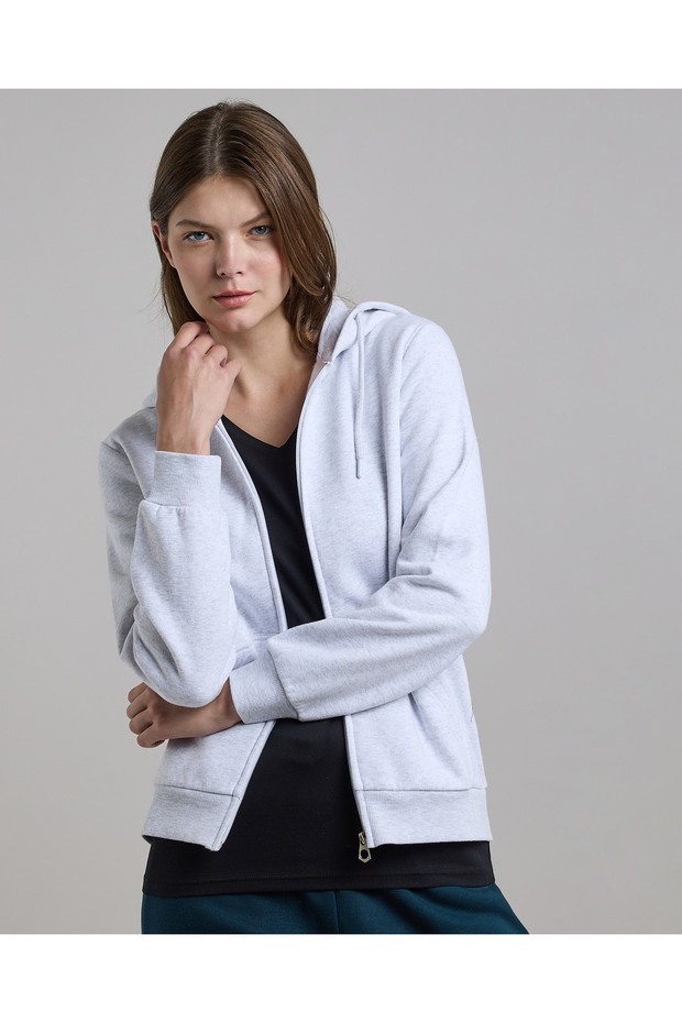 سترة سادة بغطاء رأس وسحاب للإغلاق - 1