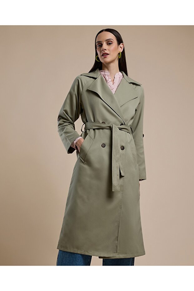 معطف سادة مزدوج الصدر بأكمام طويلة - 2