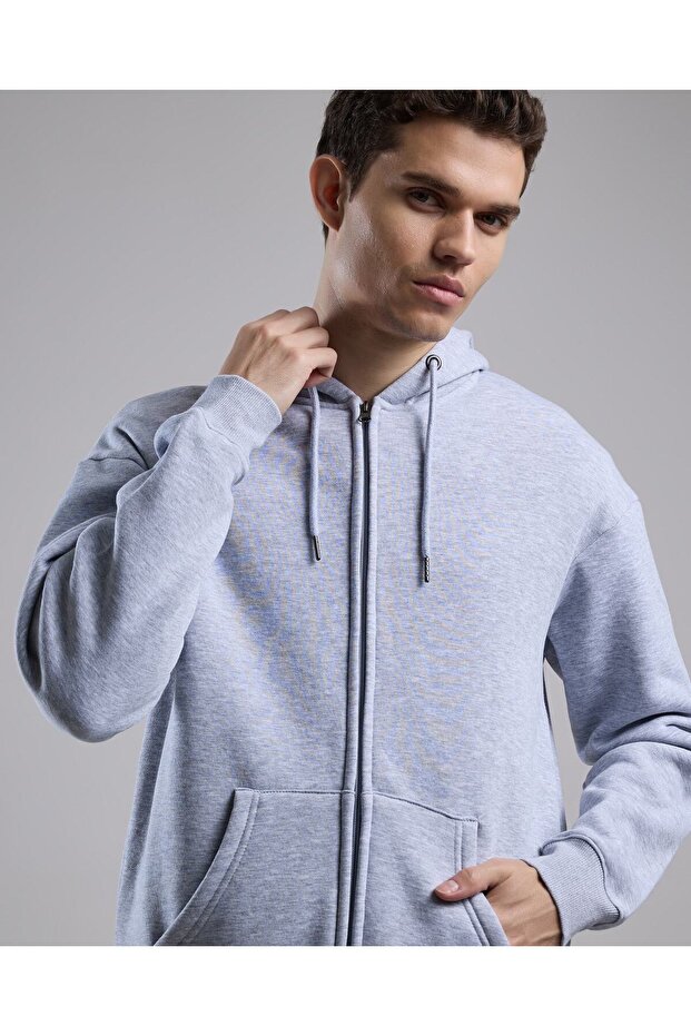 Solid Hooded Jacket with Zipper Closure - 1