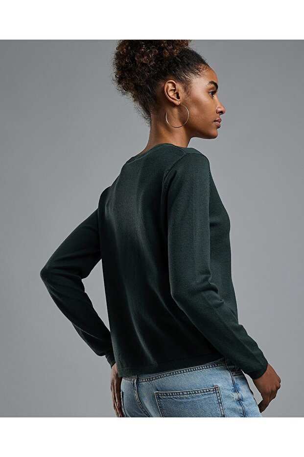 Solid V-Neck Cardigan with Button Closure - 5