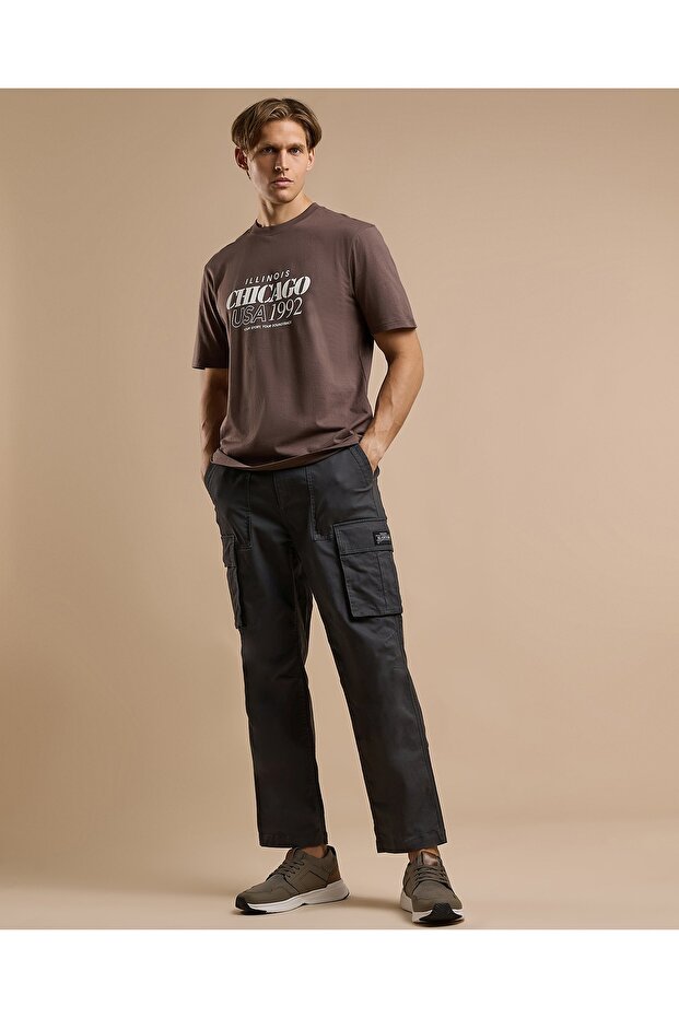 Solid Cargo Pants with Button Closure - 1