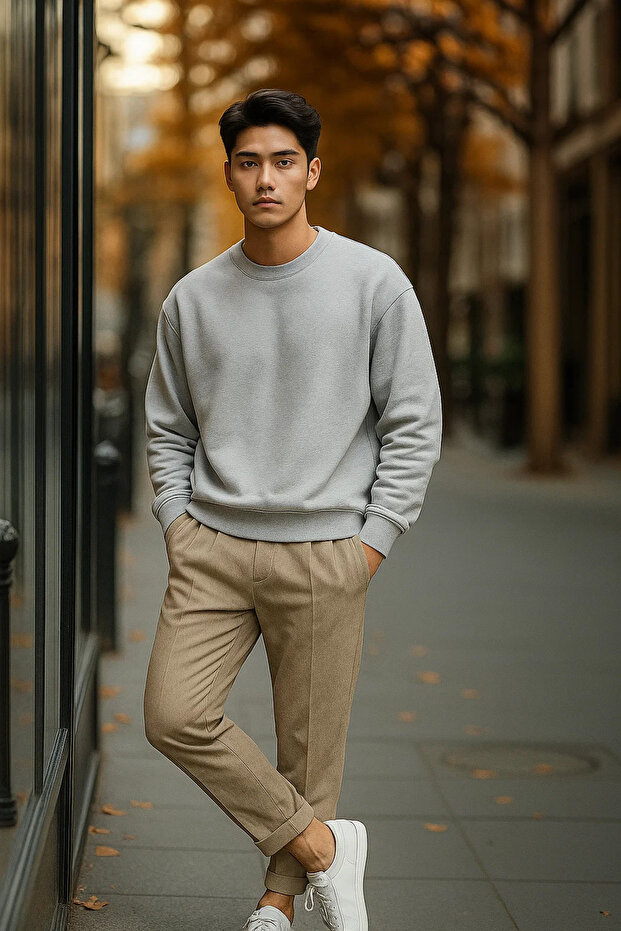 Men's Casual Basic Gray Loose Sweater - 6