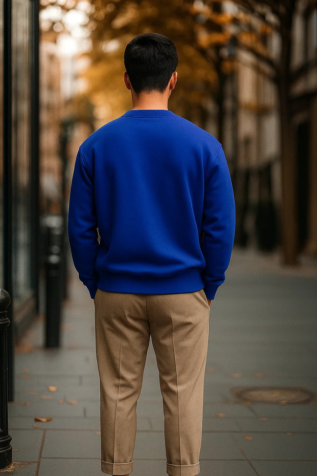 سترة رجالية فضفاضة أساسية باللون الأزرق للاستخدام اليومي - 2