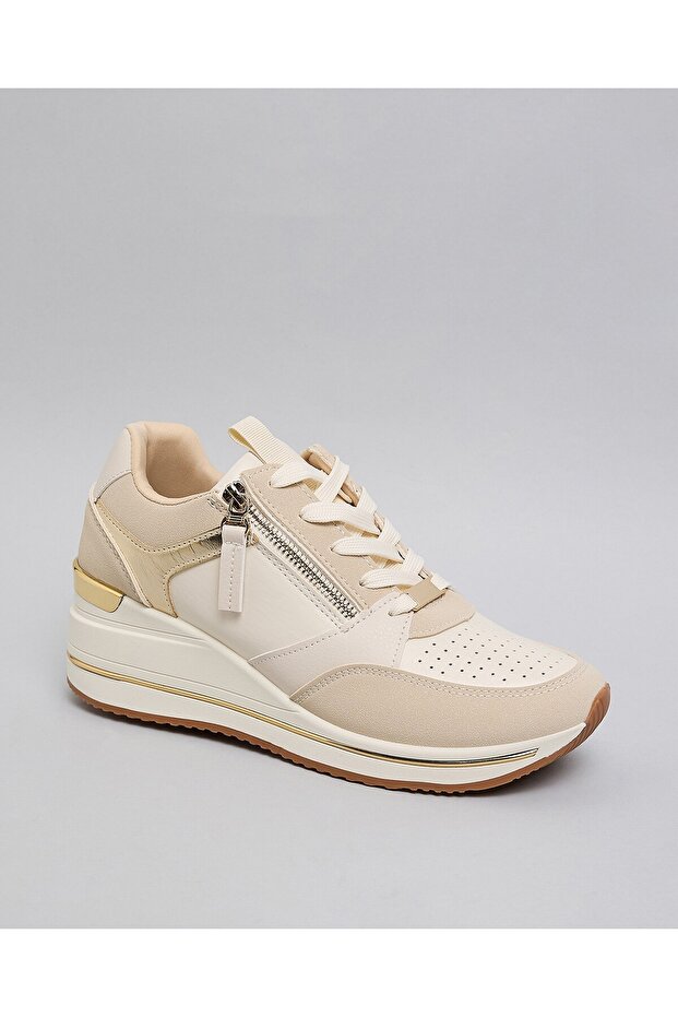 Beige Women's Color Block Sneakers