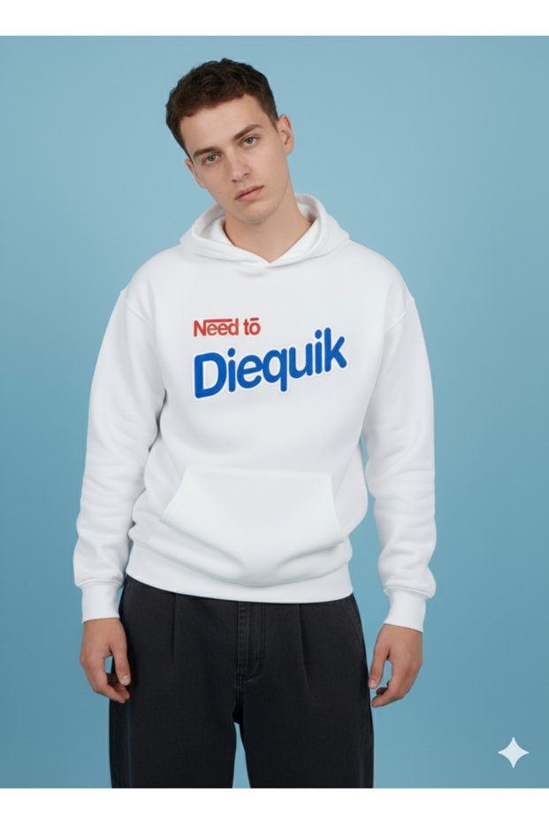 Lenithra Need to Diequik Back Printed Unisex Oversize White Hoodie