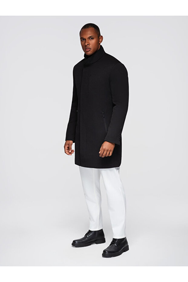 Pánský kabát s vysokým límcem - černý V1 OM-COWC-0136 - 4