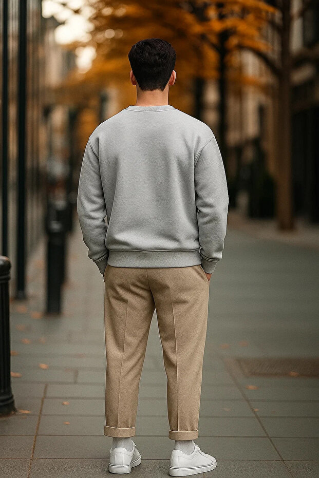 Men's Casual Basic Gray Loose Sweater - 5