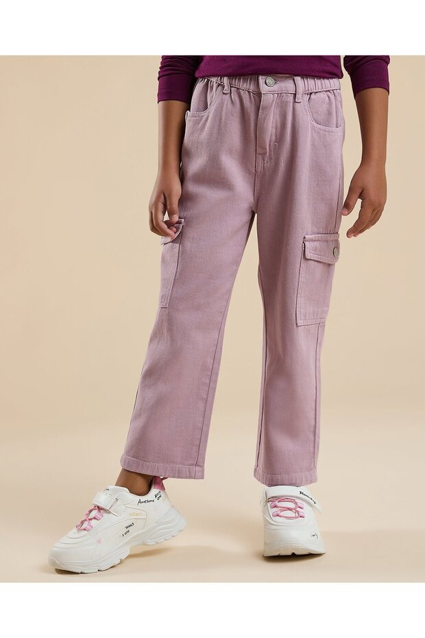 Solid Cargo Pants with Button Closure - 2