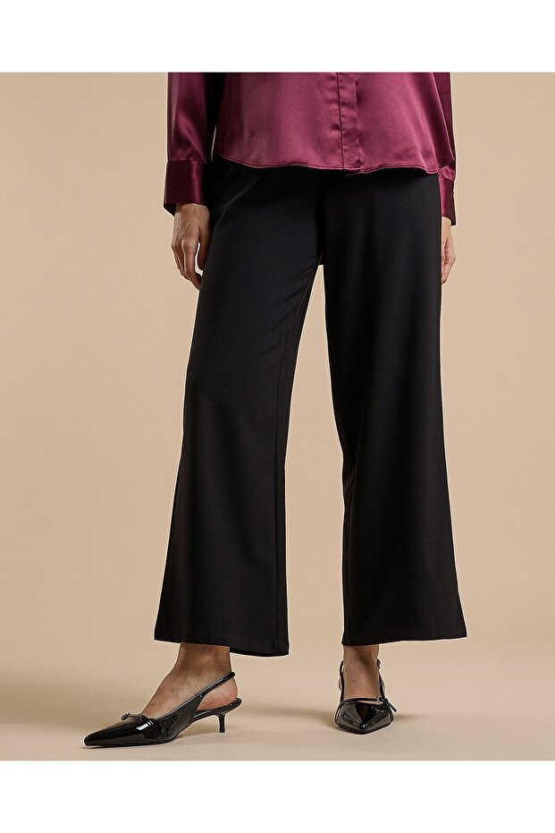 Solid Wide Keg Pants with Drawstring Waist - 2